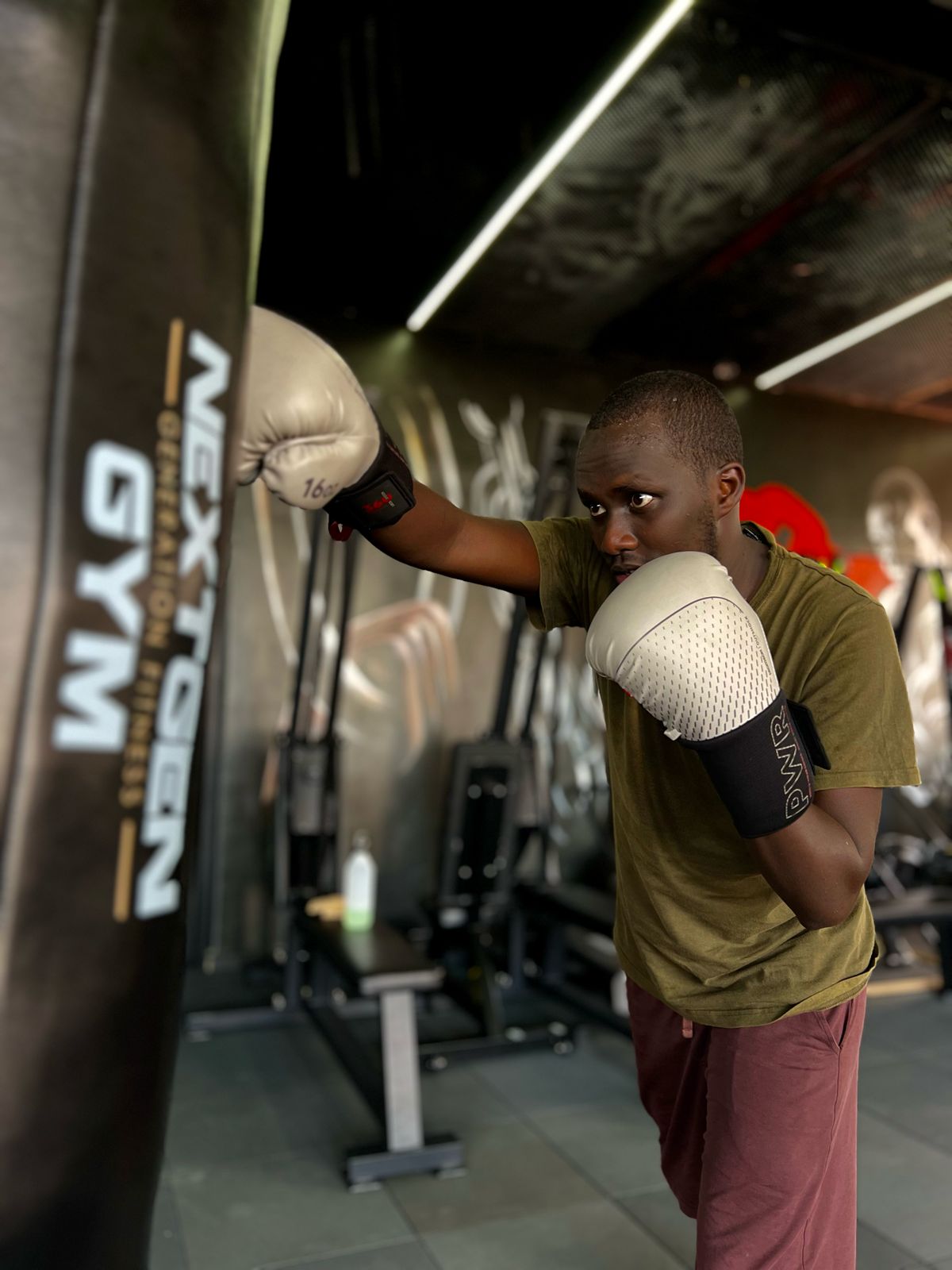 Member training with boxing gloves