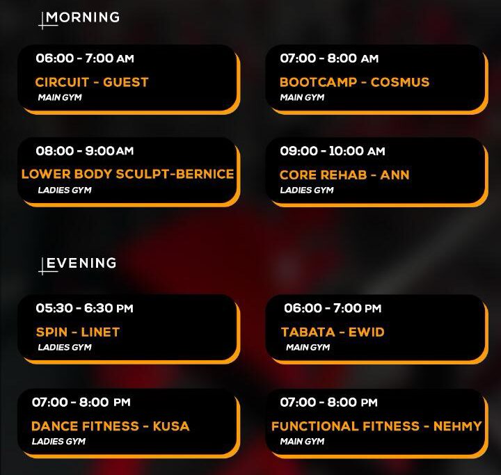 Nextgen Gym Classes on Tuesday Nairobi Kenya